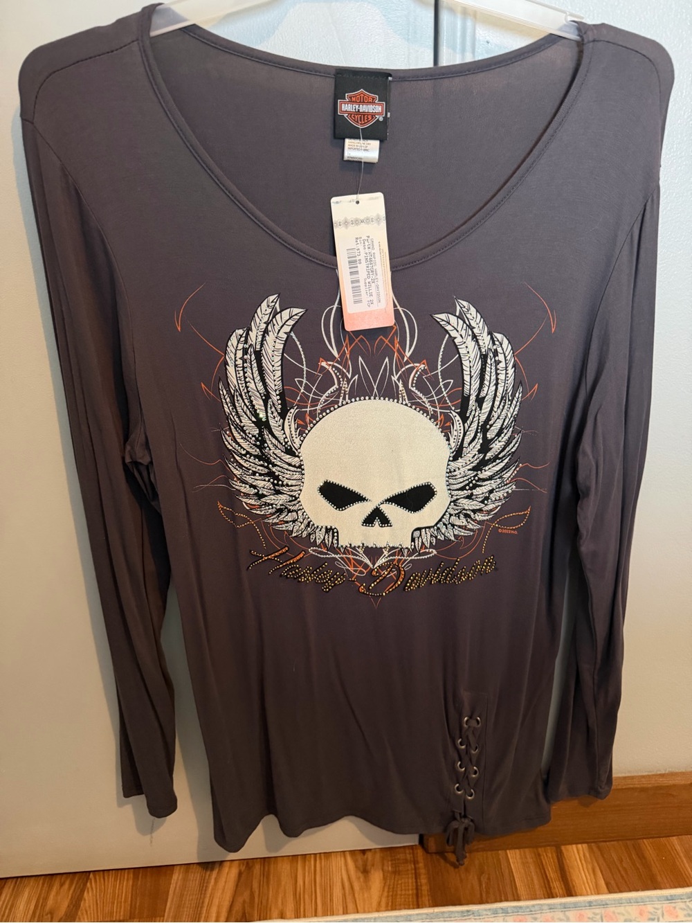 Harley-Davidson Gray Long-Sleeve Skull Wing Graphic Tee